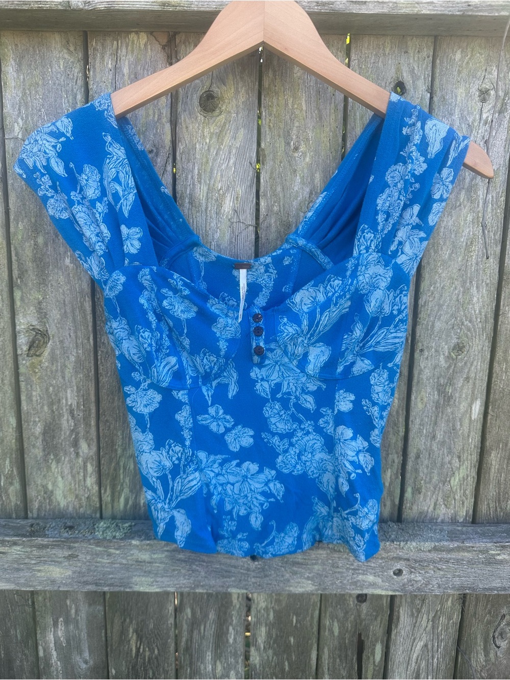 Free People Blue Floral Scoop-Neck Crop Top